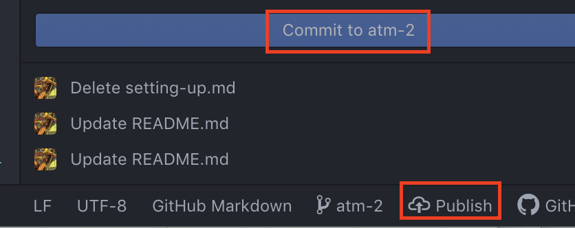 committing and publishing to a new branch